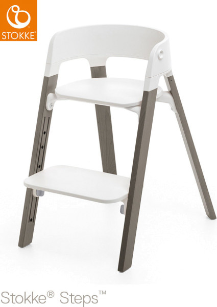 Stokke Hochstuhl Steps Bundles White Seat / Hazy Grey Legs